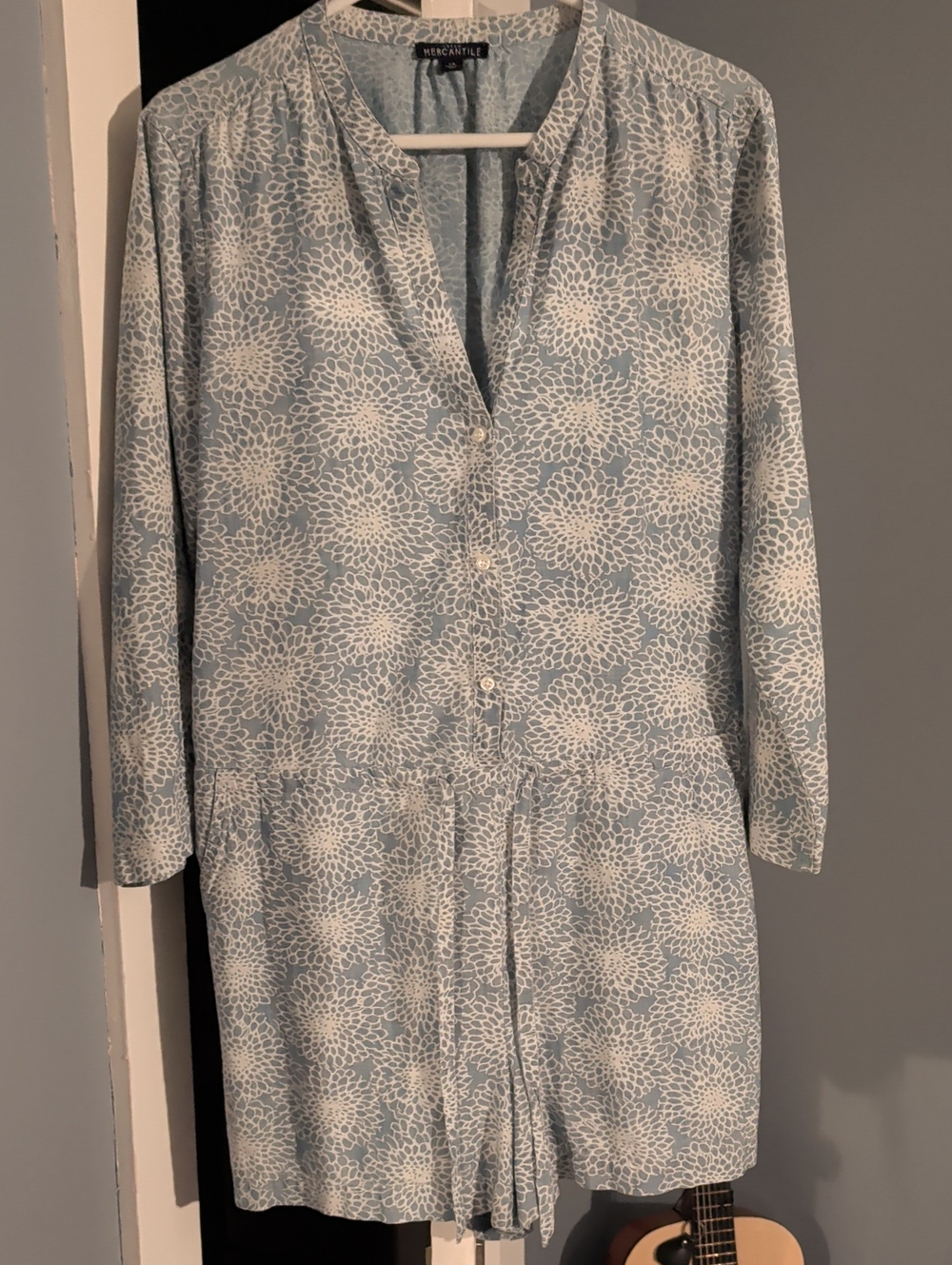 J. Crew Blue Floral Button-Front Romper With Tie